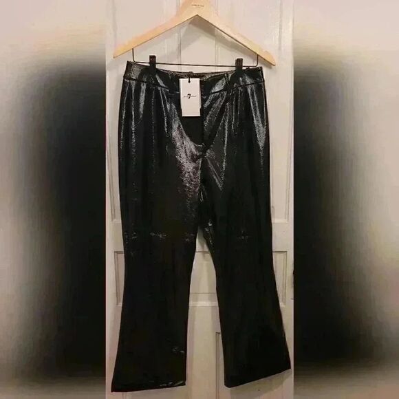 7 For All Mankind Pants - 7 For All Mankind Black Faux Leather Cropped Flare Pants Size Medium